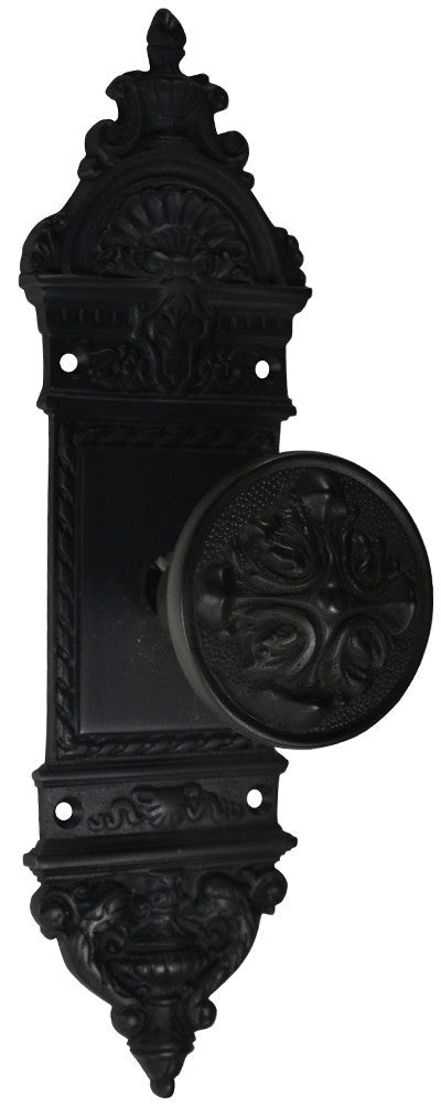 L'Enfant Small Backplate Door Set with Romanesque Door Knobs (Several Finishes Available)