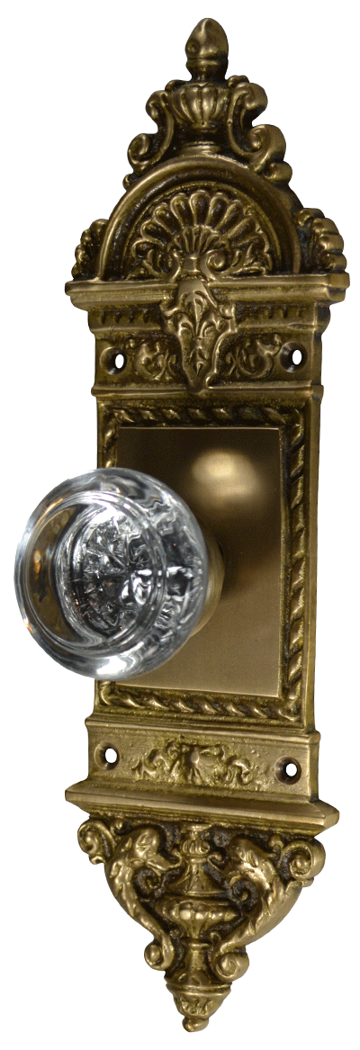 ##Antique Hardware## L'Enfant Small Backplate Door Set with Crystal Round Door Knobs (Several Finishes Available)