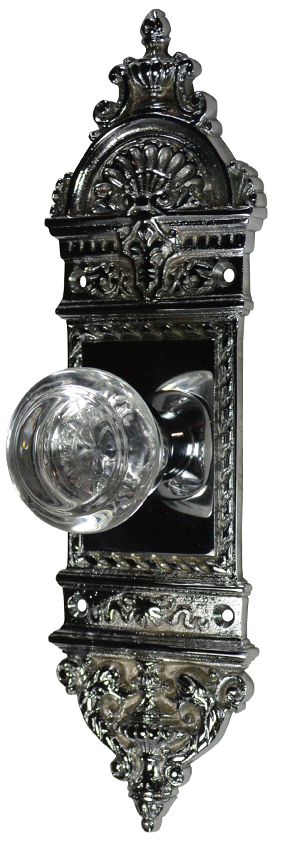 ##Antique Hardware## L'Enfant Small Backplate Door Set with Crystal Round Door Knobs (Several Finishes Available)