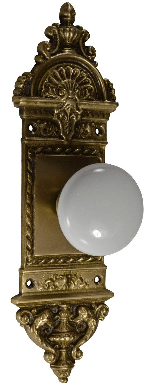 L'Enfant Small Backplate Door Set with White Porcelain Door Knobs (Several Finishes Available)