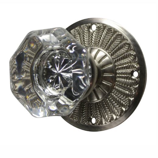 ##Antique Hardware## Feather Rosette Door Set with Octagon Crystal Door Knobs (Several Finishes Available)