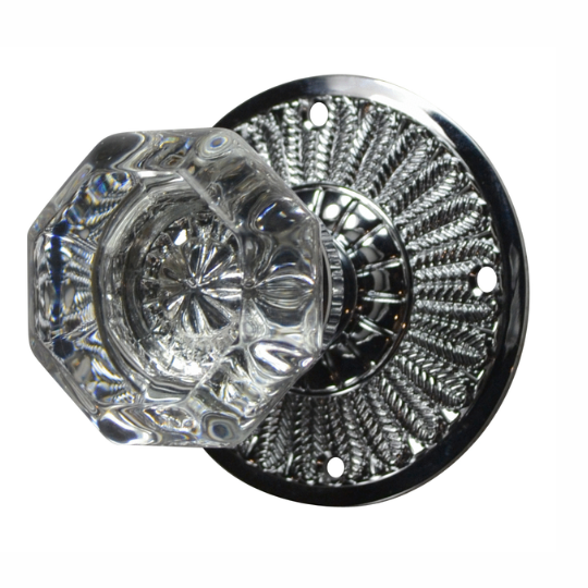 ##Antique Hardware## Feather Rosette Door Set with Octagon Crystal Door Knobs (Several Finishes Available)