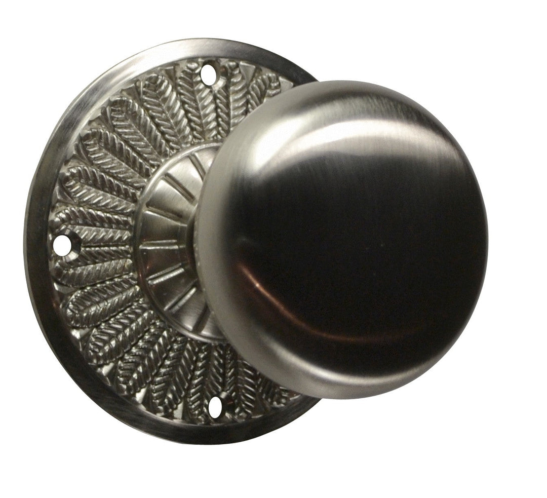 Feather Rosette Door Set with Round Brass Door Knobs (Several Finishes Available)