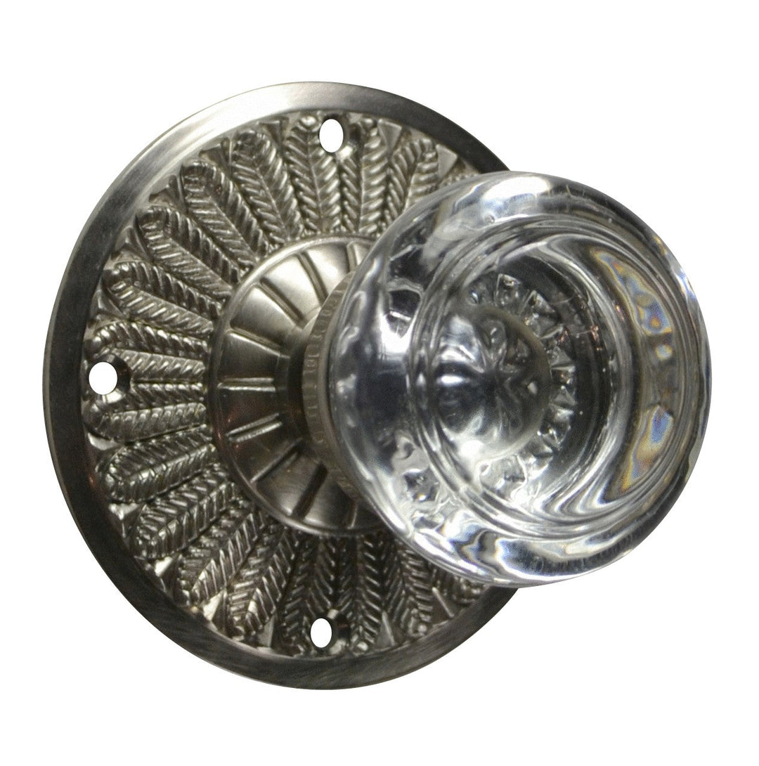 Feather Rosette Door Set with Round Crystal Door Knobs (Several Finishes Available)