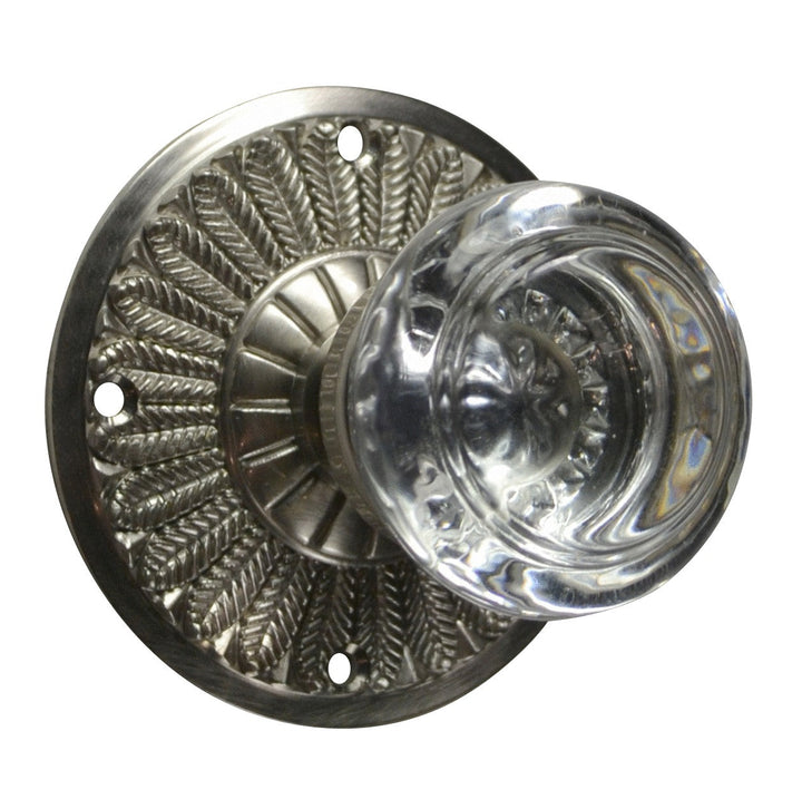 Feather Rosette Door Set with Round Crystal Door Knobs (Several Finishes Available)