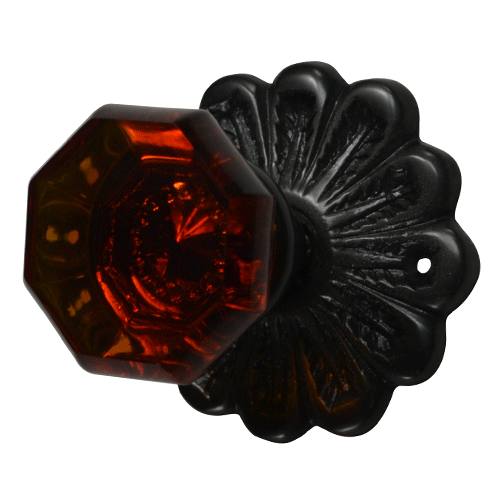 ##Antique Hardware## Maltesia Flower Rosette Door Set with Octagon Amber Glass Door Knobs (Several Finishes Available)