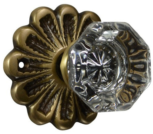 Maltesia Flower Rosette Door Set with Crystal Octagon Door Knobs (Several Finishes Available)