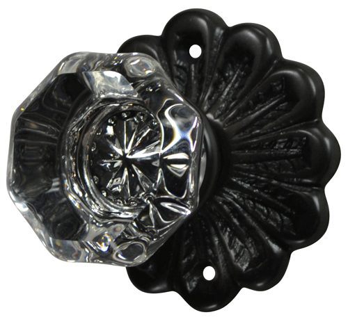 ##Antique Hardware## Maltesia Flower Rosette Door Set with Crystal Octagon Door Knobs (Several Finishes Available)