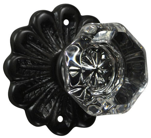 Maltesia Flower Rosette Door Set with Crystal Octagon Door Knobs (Several Finishes Available)