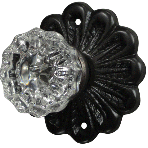 ##Antique Hardware## Maltesia Flower Rosette Door Set with Fluted Crystal Door Knobs (Several Finishes Available)