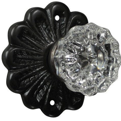 Maltesia Flower Rosette Door Set with Fluted Crystal Door Knobs (Several Finishes Available)