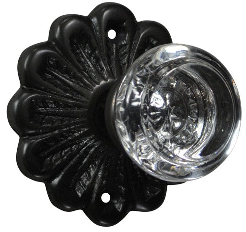 Maltesia Flower Rosette Door Set with Round Clear Door Knobs (Several Finishes Available)