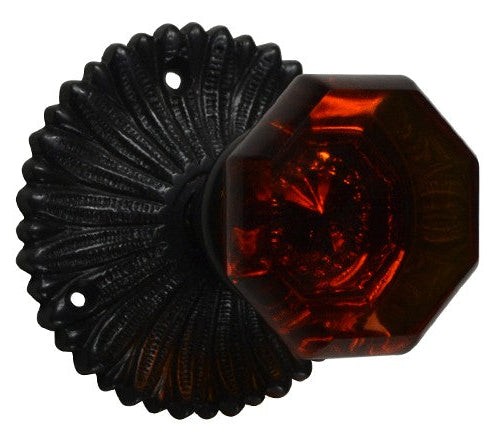 French Provincial Rosette Door Set with Amber Glass Octagon Door Knobs (Several Finishes Available)