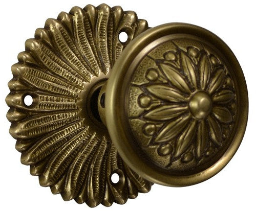 French Provincial Rosette Door Set with Floral Imprint Door Knobs (Several Finishes Available)
