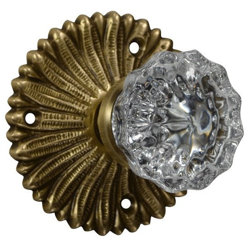 French Provincial Rosette Door Set with Crystal Fluted Door Knobs (Several Finishes Available)