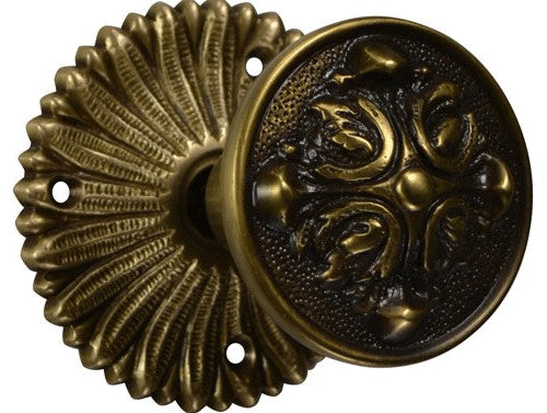 French Provincial Rosette Door Set with Romanesque Door Knobs (Several Finishes Available)