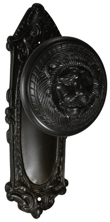 Ornate Victorian Long Backplate Door Set with Lion Door Knobs (Several Finishes Available)