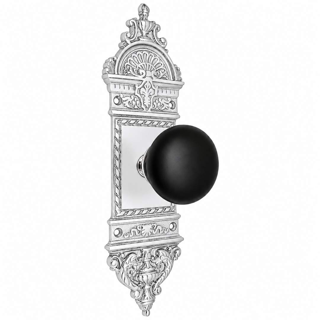 L'Enfant Small Backplate Door Set with Black Porcelain Door Knobs (Several Finishes Available)