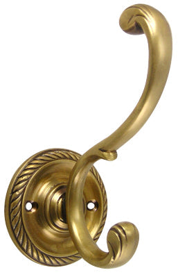 ##Antique Hardware## Solid Brass Georgian Roped Coat Hook