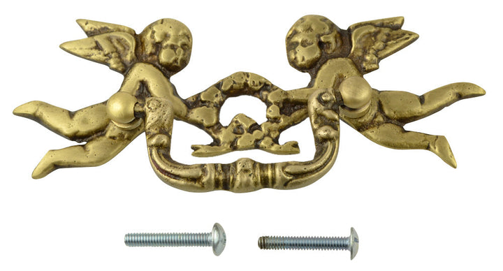 ##Antique Hardware## 5 1/3 Inch Solid Brass Cherub Bail Pull (Antique Brass Finish)