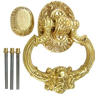 ##Antique Hardware## 7 Inch (3 3/8 Inch c-c) Neptune Door Knocker in Solid Brass (Polished Brass Finish)