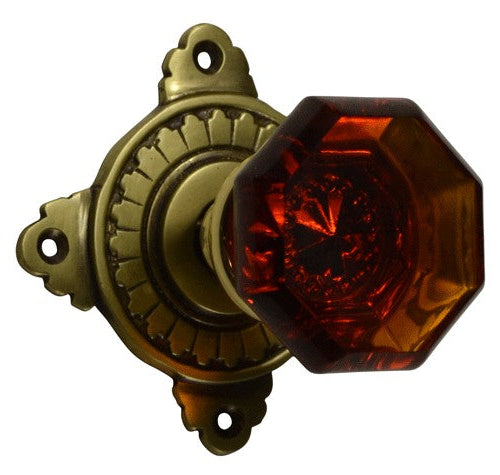 Art Deco Door Set with Octagon Amber Glass Door Knobs (Several Finishes Available)