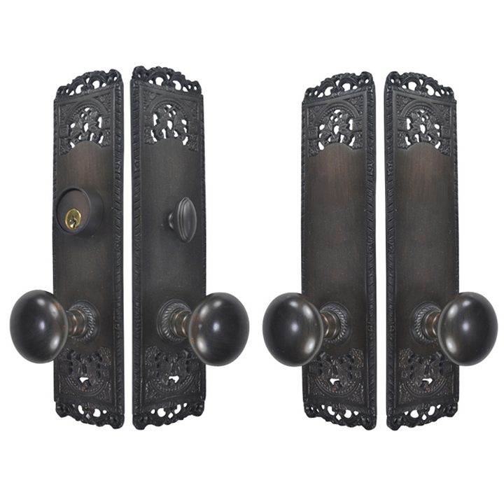 ##Antique Hardware## Cornice Plate Double-Door Deadbolt Entryway Set