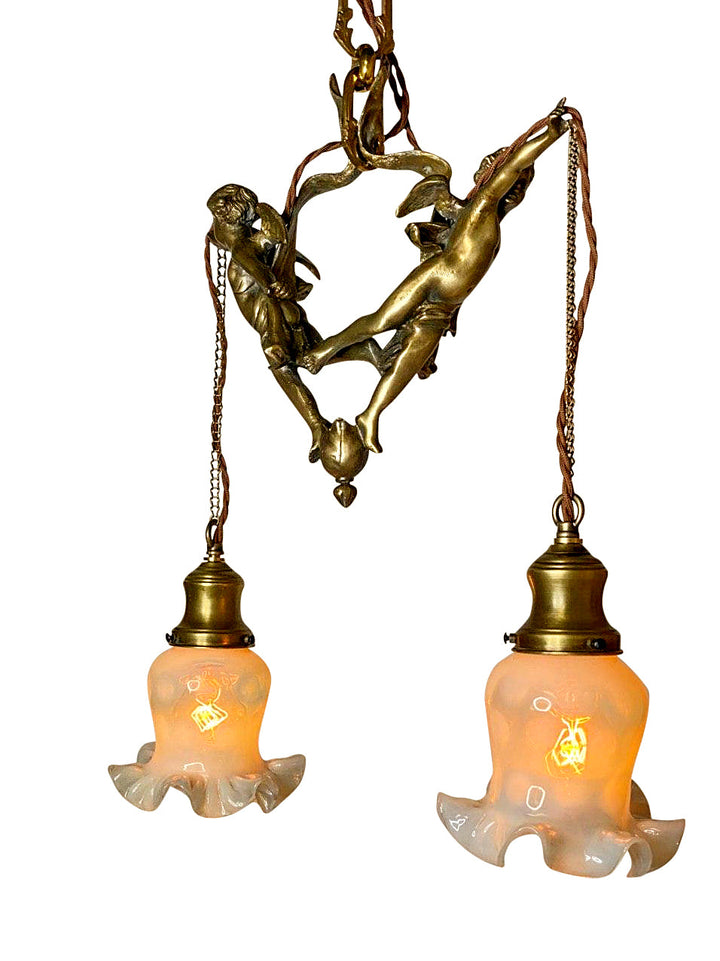 ##Antique Hardware## 22 Inch Handmade Antique Cherub Two-Light Chandelier With Brass Chain