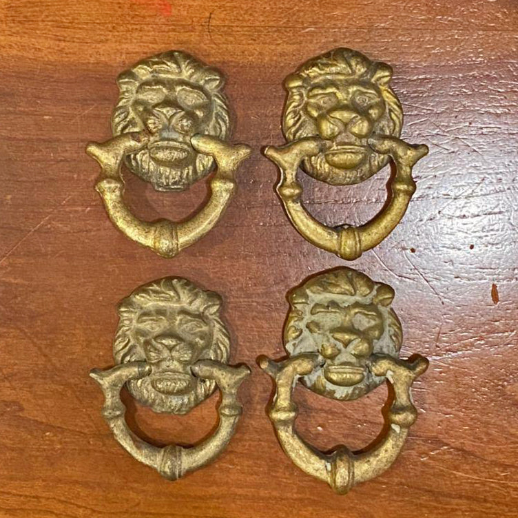 ##Antique Hardware## Set of 4 - 2 4/5 Inch Solid Brass Lion Drop Drawer Ring Pull (Original Antique Brass Finish)