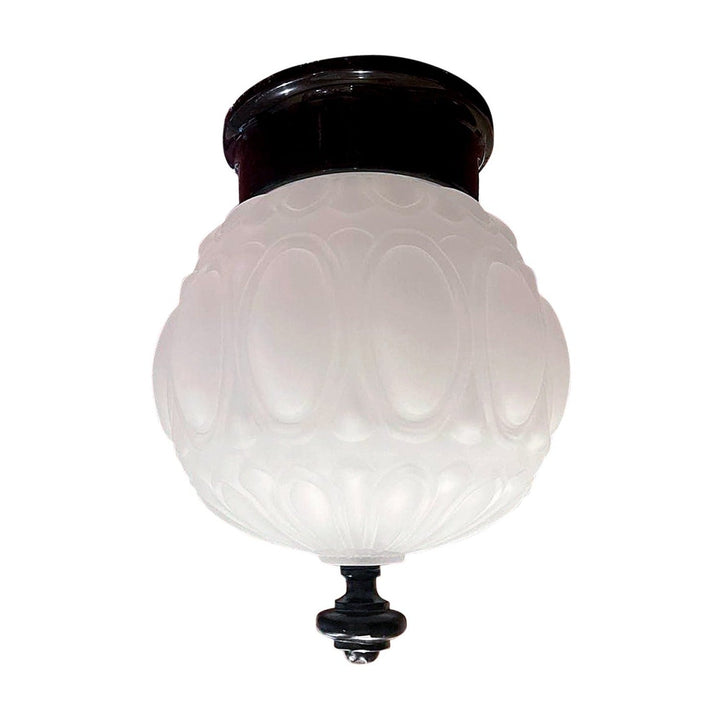 ##Antique Hardware## Colonial Style Glass Shade Overhead Ceiling Light Fixture (Flat Black Finish)