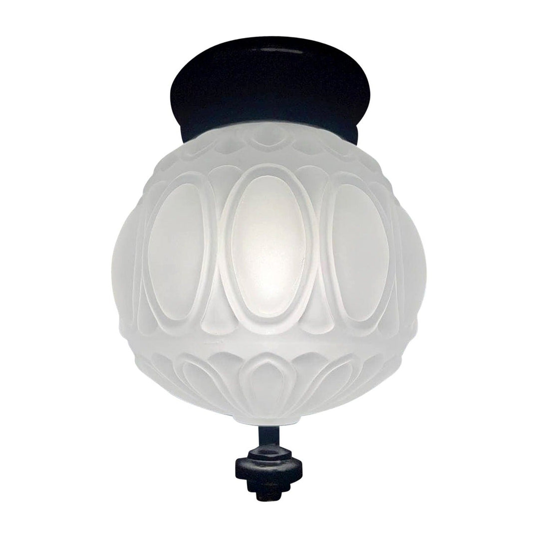 ##Antique Hardware## Colonial Style Glass Shade Overhead Ceiling Light Fixture (Flat Black Finish)