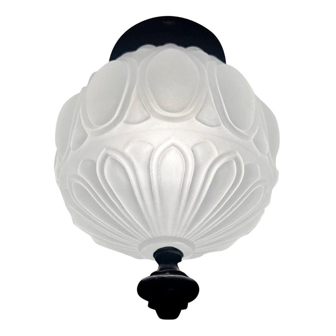 ##Antique Hardware## Colonial Style Glass Shade Overhead Ceiling Light Fixture (Flat Black Finish)