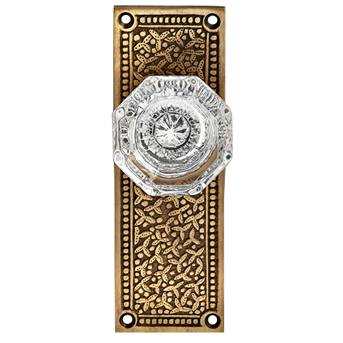 ##Antique Hardware## Rice Pattern Backplate Door Set with Octagon Crystal Door Knobs (Several Finishes Available)