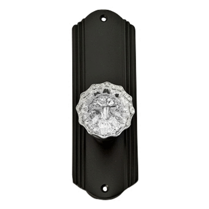 ##Antique Hardware## Art Deco Long Backplate Door Set with Fluted Crystal Door Knobs (Several Finishes Available)