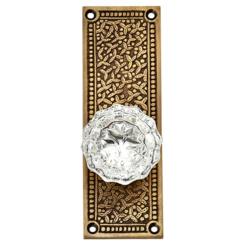 ##Antique Hardware## Rice Pattern Backplate Door Set with Fluted Crystal Door Knobs (Several Finishes Available)