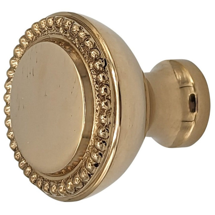 ##Antique Hardware## 1 1/2 Solid Brass Beaded Round Cabinet & Furniture Knob