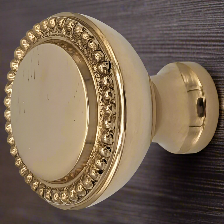 ##Antique Hardware## 1 1/2 Solid Brass Beaded Round Cabinet & Furniture Knob