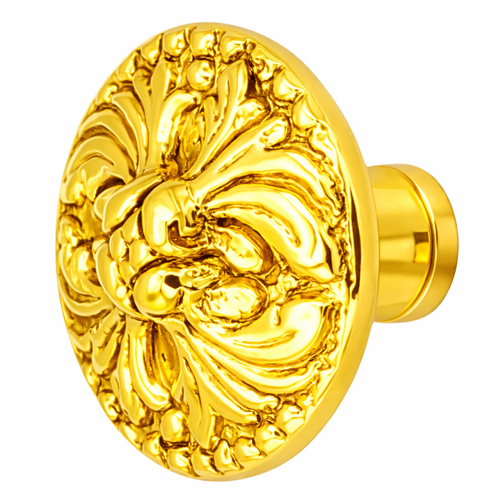 1 1/2 Inch Solid Brass Designer Rococo Cabinet Knob (Several Finishes Available)