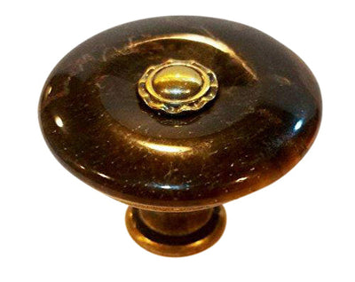 Tiger Eye Stone Cabinet and Furniture Knob in Antique Brass