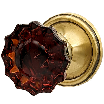 Amber Fluted Crystal Door Knob with a Solid Brass Rosette