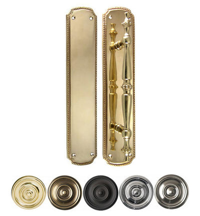 11 1/2 Inch Solid Brass Beaded Push & Pull Plate Set
