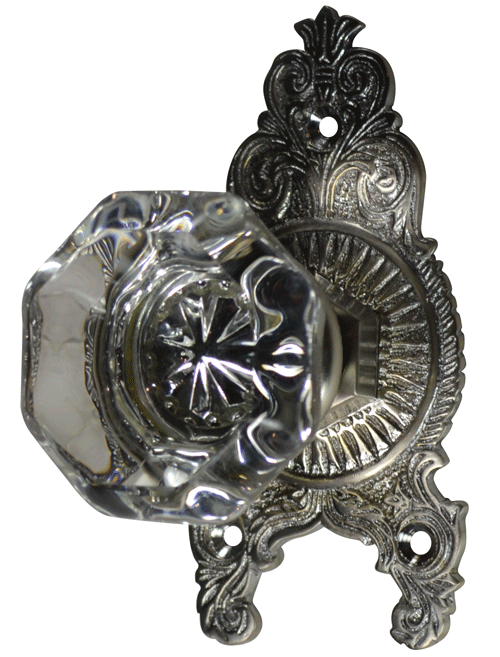Octagon Glass Ornate Victorian Style Door Knob Set