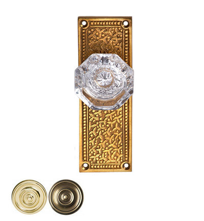 Providence Crystal Glass Door Knob Set with Rice Pattern Backplate
