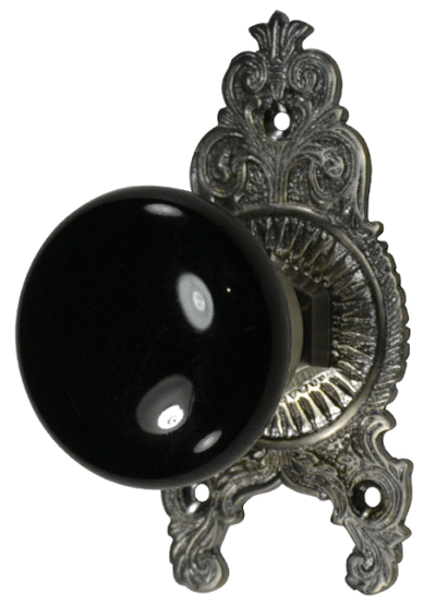 Black Porcelain Ornate Victorian Door Knob Set