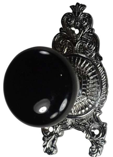 Black Porcelain Ornate Victorian Door Knob Set