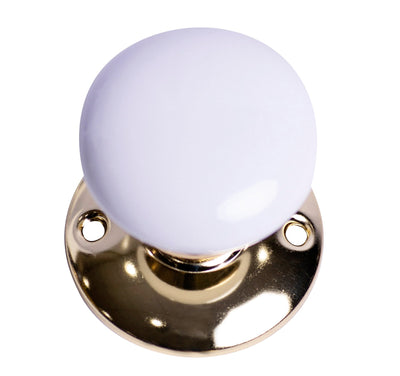 Genuine White Porcelain Regular Rosette Style Mortise Doorknob Set (Non-Locking)