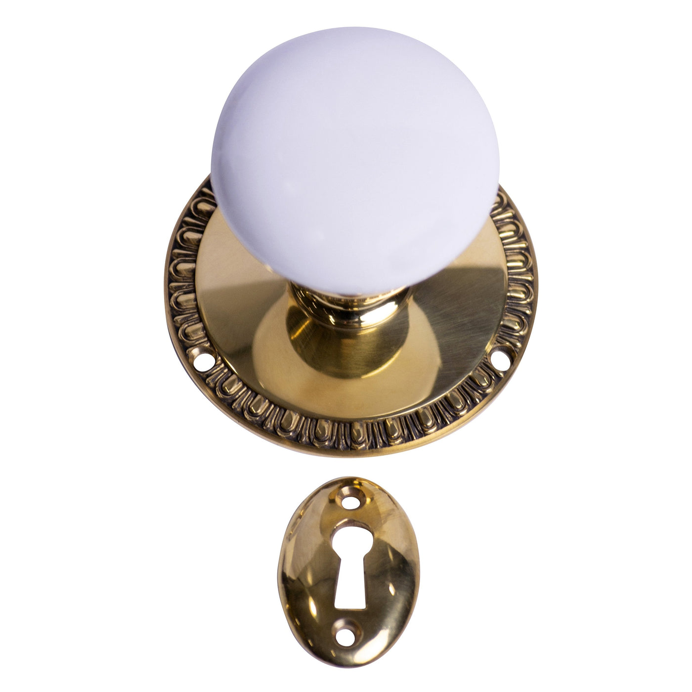 Genuine White Porcelain Egg & Dart Style Mortise Doorknob Set
