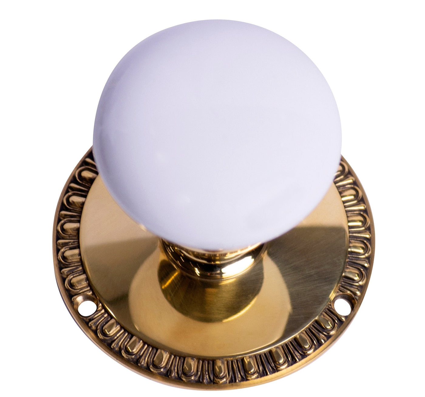 Genuine White Porcelain Egg & Dart Style Mortise Doorknob Set (Non-Locking)