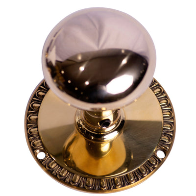 Round Solid Brass Egg & Dart Style Mortise Doorknob Set (Non-Locking)