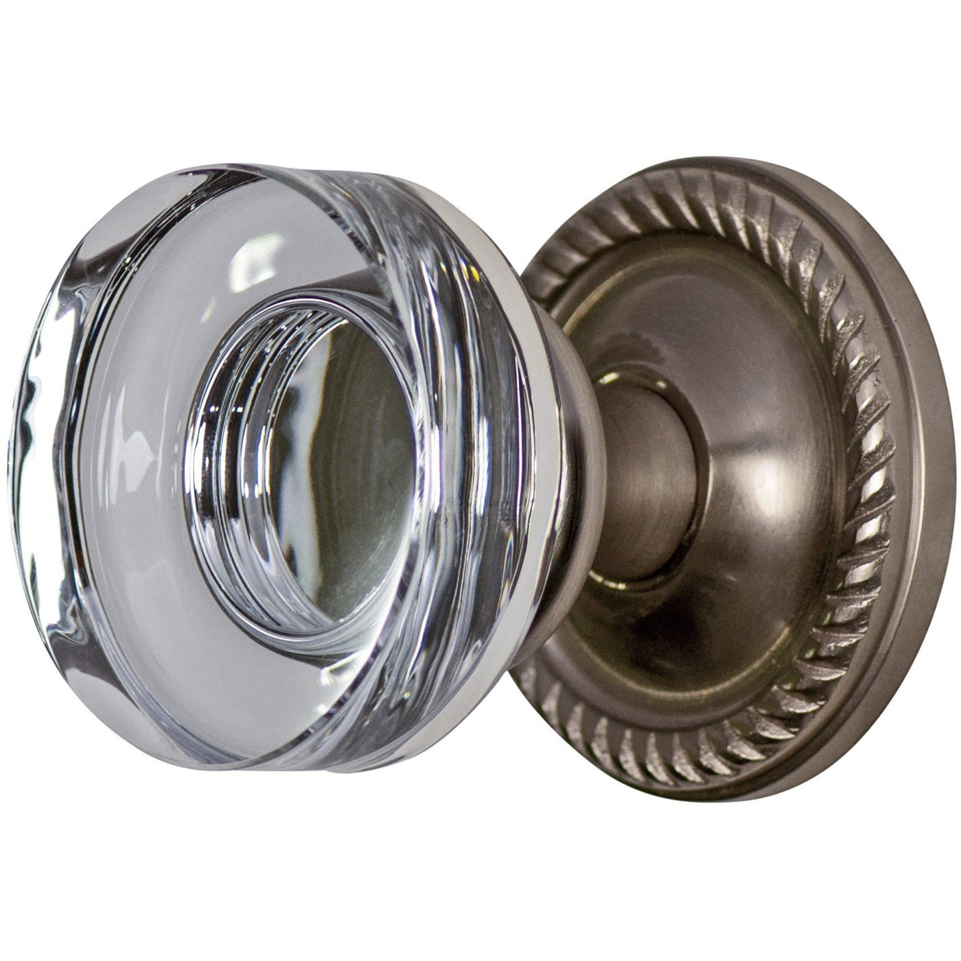 Crystal Clear Disc Door Knob Set with Georgian Roped Rosette (Several Finishes Available)